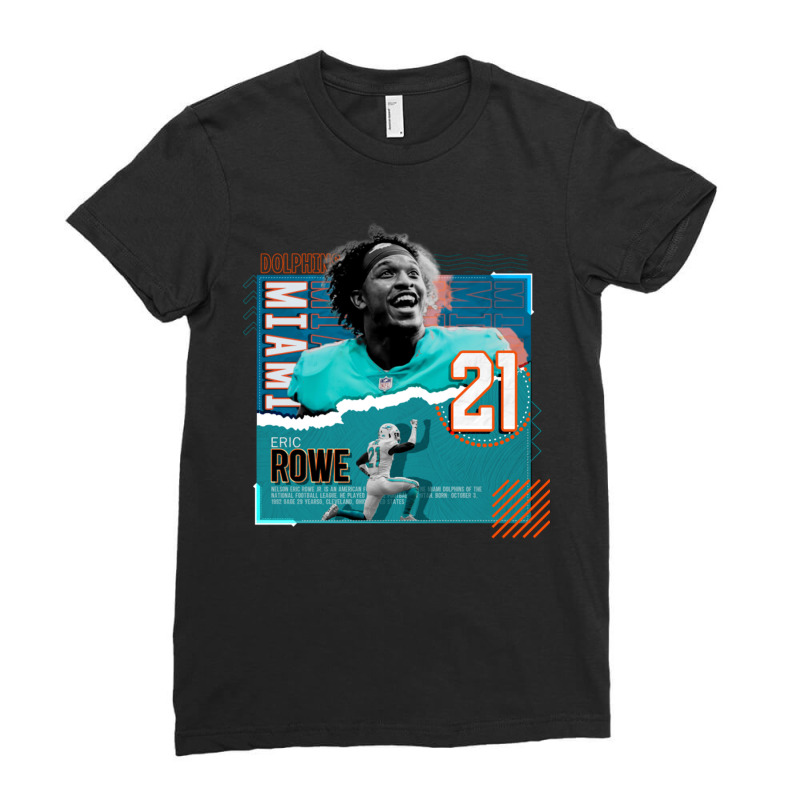 Eric Rowe Football Paper Poster Dolphins Ladies Fitted T-Shirt by JemmaLyna | Artistshot