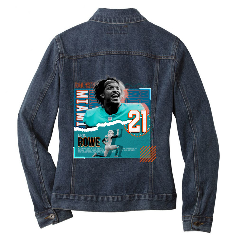 Eric Rowe Football Paper Poster Dolphins Ladies Denim Jacket by JemmaLyna | Artistshot