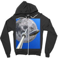 Toronto Cn Tower Under A Full Moon With Flying Saucer Zipper Hoodie | Artistshot