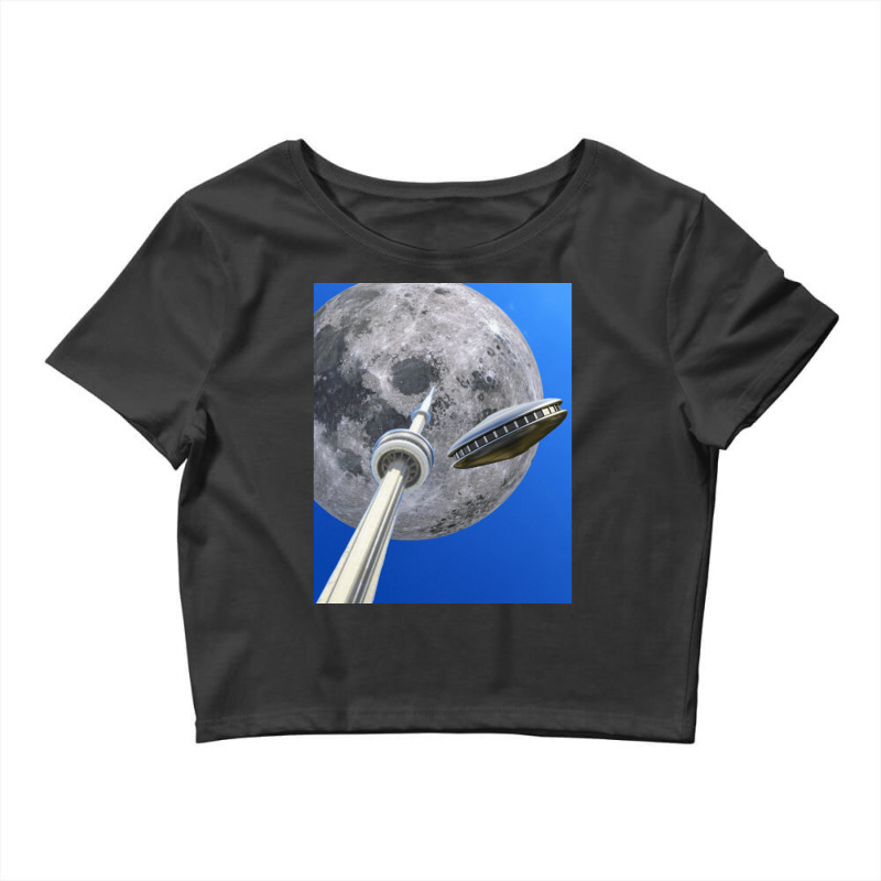 Toronto Cn Tower Under A Full Moon With Flying Saucer Crop Top by ekukaevelsy | Artistshot