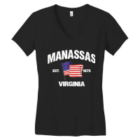 Manassas Virginia Va Usa Stars & Stripes Vintage Style Women's V-neck T-shirt | Artistshot