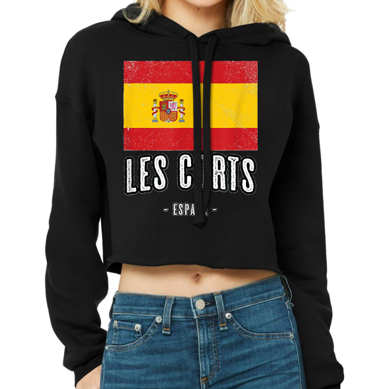 Les Corts Spain Es Flag City Top Bandera Ropa Cropped Hoodie by JOHNDTROUTMAN | Artistshot