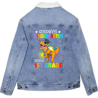 Goodbye Kindergarten Graduation Hello First Grade Dinosaur Unisex Sherpa-lined Denim Jacket | Artistshot