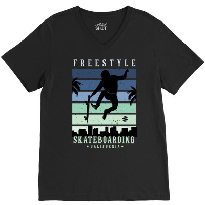 Freestyle Skateboarding California V-neck Tee Designed By Roger