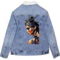 Beautiful Woman Warrior Wearing Damaged Scales A Battle T Shirt Unisex Sherpa-lined Denim Jacket | Artistshot