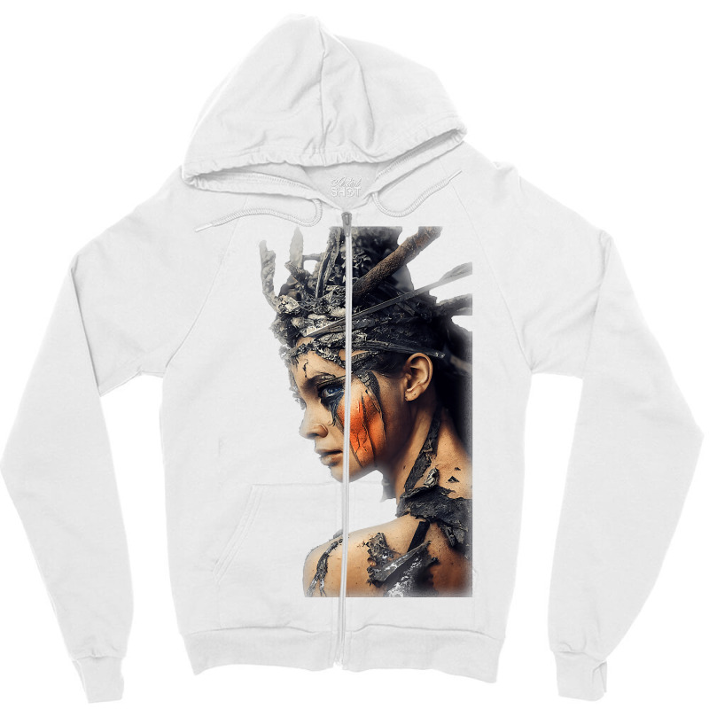 Beautiful Woman Warrior Wearing Damaged Scales A Battle T Shirt Zipper Hoodie | Artistshot