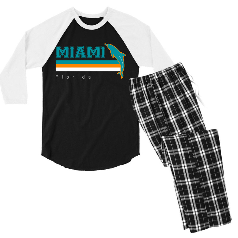 Miami Sports Football Athletic Novelty Dolphin Retro Men's 3/4 Sleeve Pajama Set | Artistshot