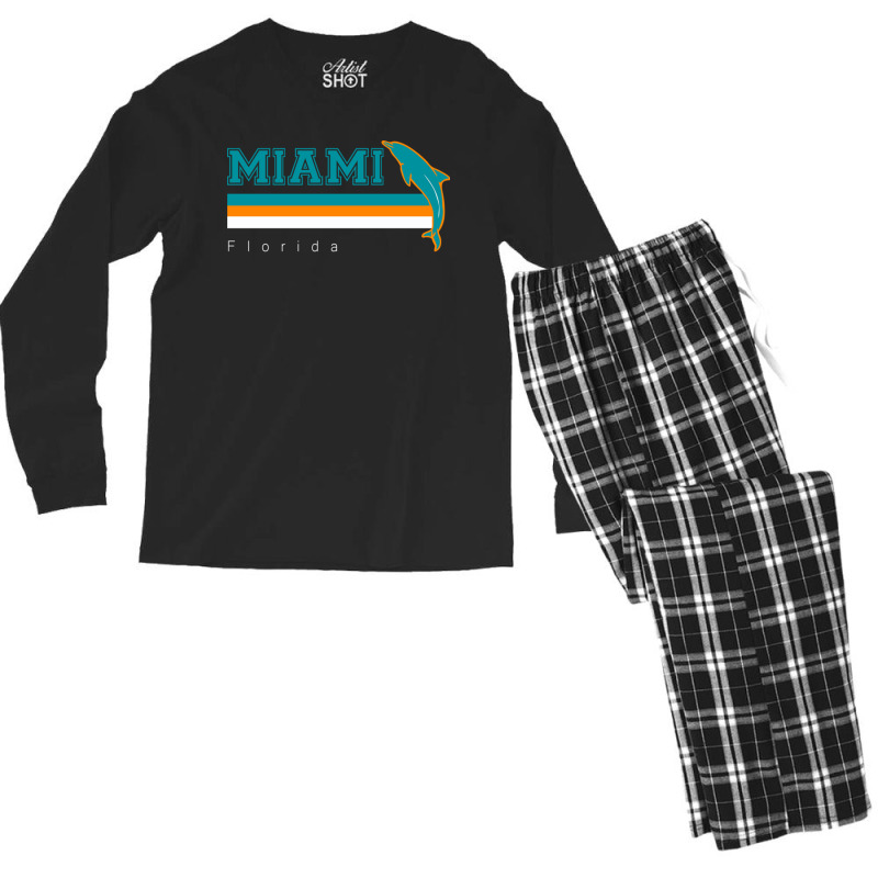 Miami Sports Football Athletic Novelty Dolphin Retro Men's Long Sleeve Pajama Set | Artistshot