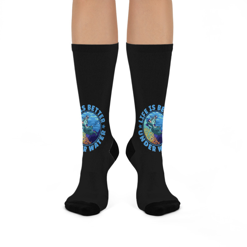 Life Is Better Under Water Marine Biology Scuba Diver Premium Crew Socks | Artistshot