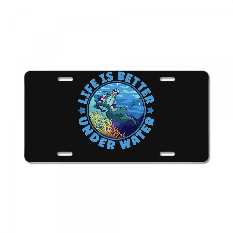 Life Is Better Under Water Marine Biology Scuba Diver Premium License Plate | Artistshot