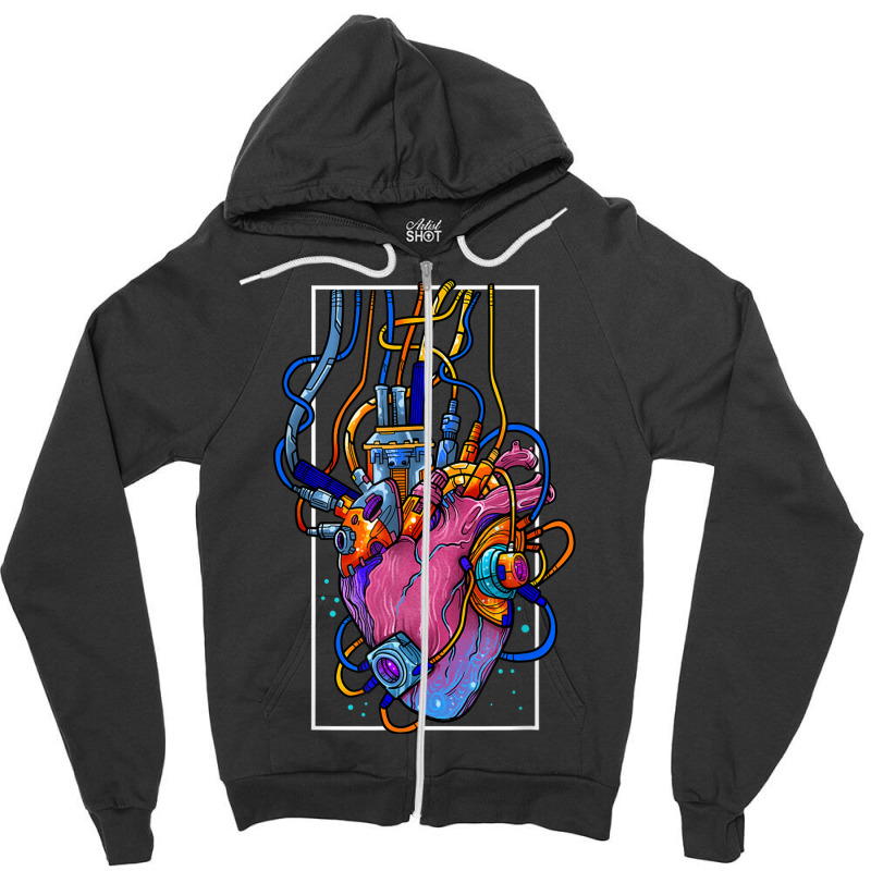 Cyborg Robot Heart Vaporwave Futuristic Cyberpunk Clothing Zipper Hoodie by AmandaGLeir | Artistshot