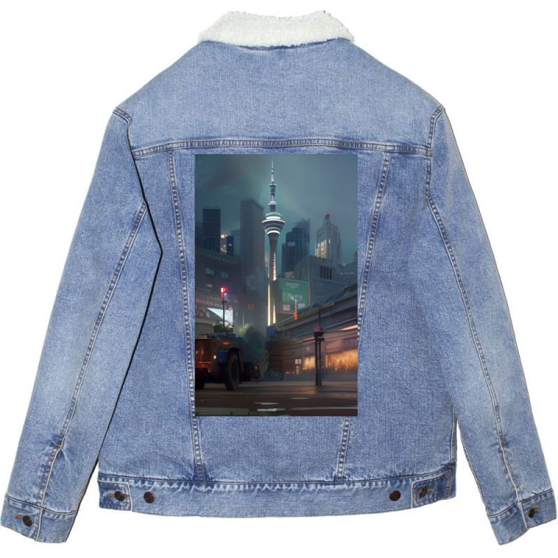 Auckland City Painting Unisex Sherpa-Lined Denim Jacket by SoniaAlt | Artistshot