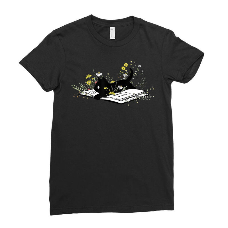 Cat Cute Book Flower Plant Lover Book Lover Cat Kitty Kitten Ladies Fitted T-Shirt by Min09 | Artistshot