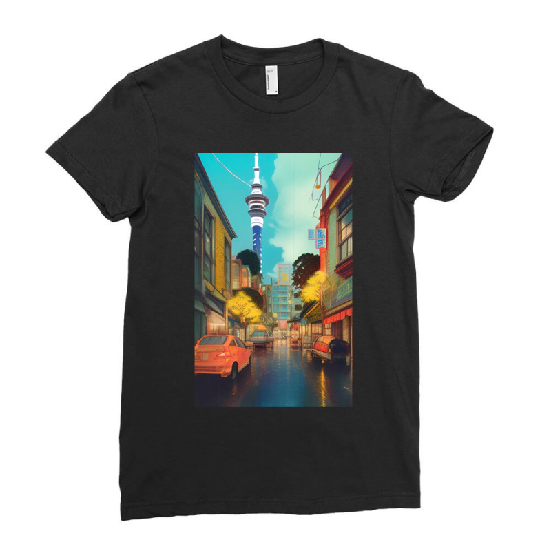 Auckland City Painting 1 Ladies Fitted T-Shirt by SoniaAlt | Artistshot