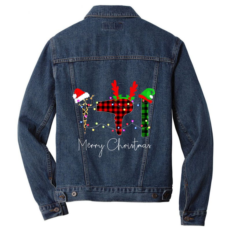 Merry Christmas Hairstylist Funny Tool Hairdresser Barber Men Denim Jacket by behindcedar22 | Artistshot