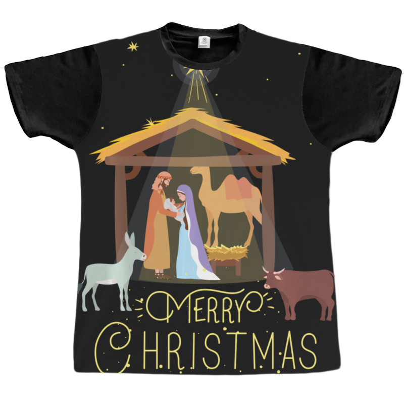 Merry Christmas Nativity Scene North Star Baby Jesus Graphic T-shirt by behindcedar22 | Artistshot