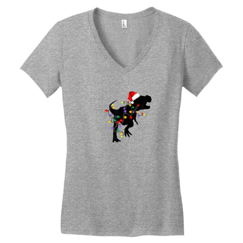 Dinosaur Christmas Lights Pajamas T Rex Xmas Men Boy Kids Women's V-Neck T-Shirt by rakinybluvic | Artistshot