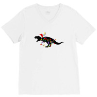 Dinosaur Christmas Lights Pajamas T Rex Xmas Family Boy Kids V-neck Tee | Artistshot