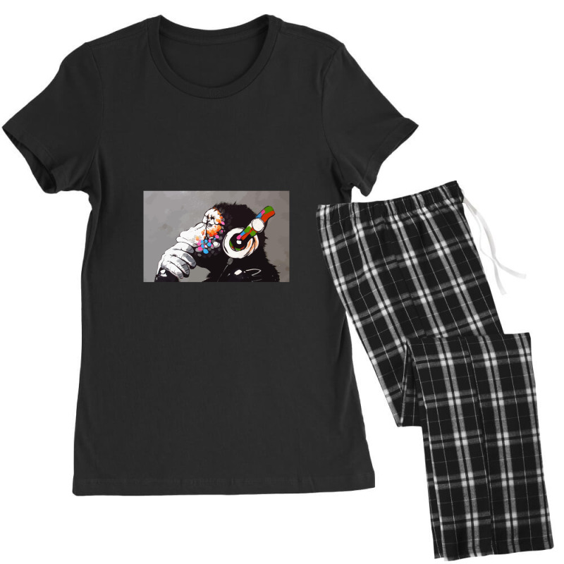 Banksy Dj Monkey Thinker With Headphones Women's Pajamas Set by TonyBanks | Artistshot