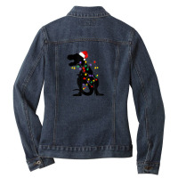 Dinosaur Christmas Lights Pajamas Family Xmas Men Boys Kids Ladies Denim Jacket | Artistshot