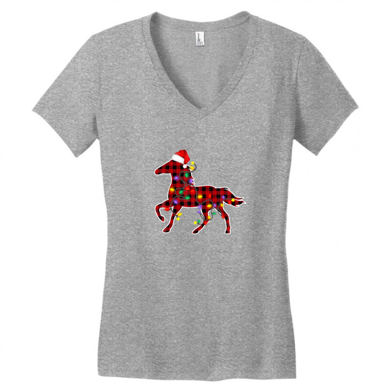 Red Plaid Horse Christmas Pajamas Xmas Lights Women Girl Boy Women's V-Neck T-Shirt by rakinybluvic | Artistshot