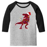 Red Plaid Dinosaur Christmas Pajamas Xmas Lights Men Adults Youth 3/4 Sleeve | Artistshot