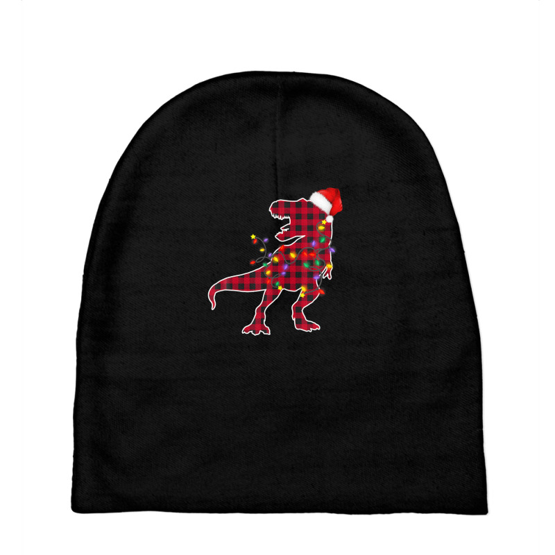 Red Plaid Dinosaur Christmas Pajamas Xmas Lights Men Adults Baby Beanies by rakinybluvic | Artistshot