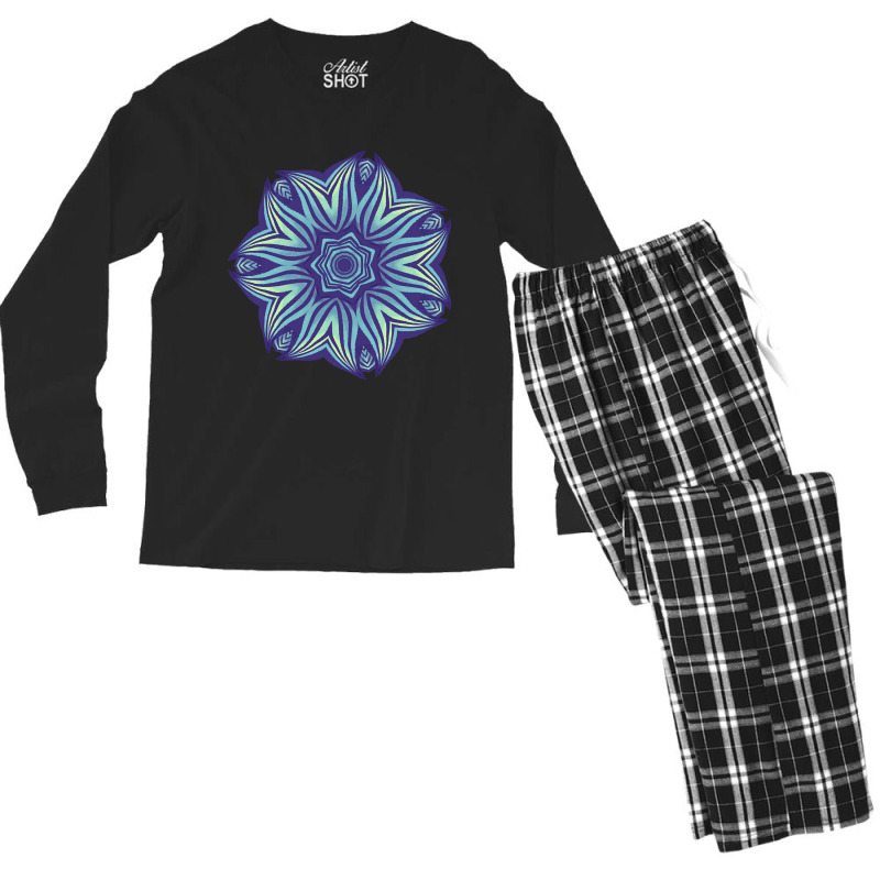 Abstract Flower Mandala Purple Blue Kaleidoscopic Art Men's Long Sleeve Pajama Set by Jerhogen528 | Artistshot