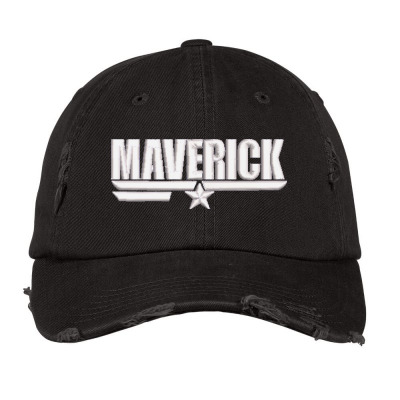 Maverick Embroidered Hat Distressed Cap Designed By Madhatter