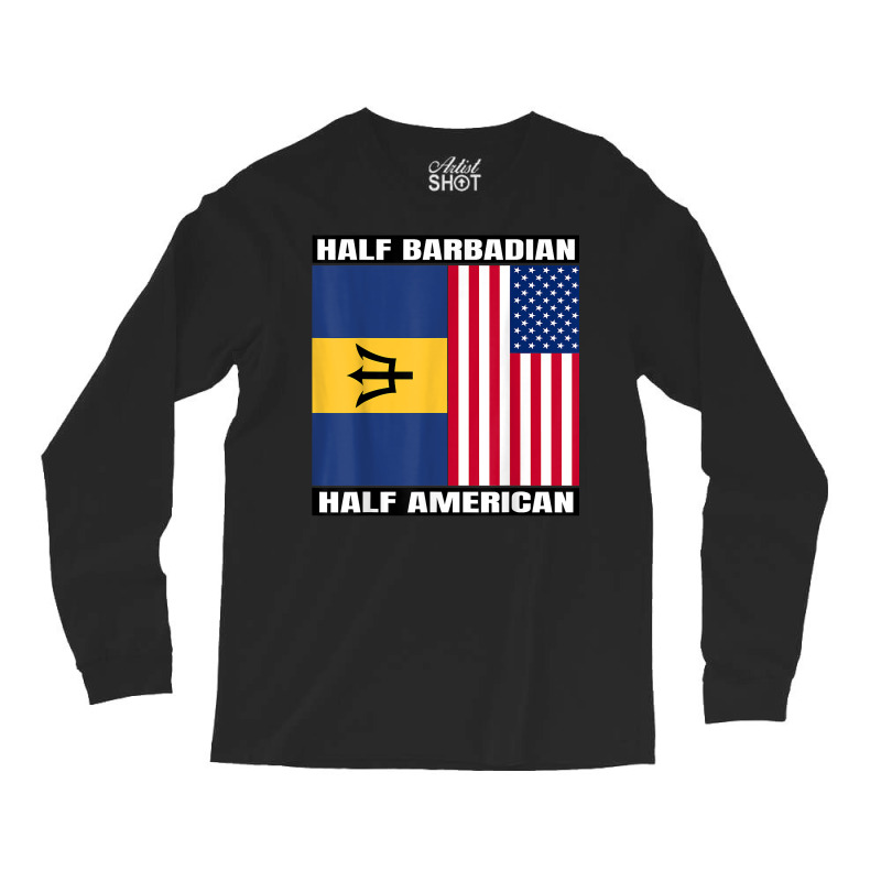 Half Barbadian & American Dna Heritage Usa And Barbados Flag T Shirt Long Sleeve Shirts by alicakarste3vs | Artistshot