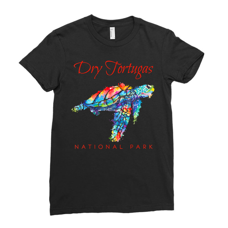 Dry Tortugas National Park Watercolor Sea Turtle Ladies Fitted T-Shirt by Min06 | Artistshot