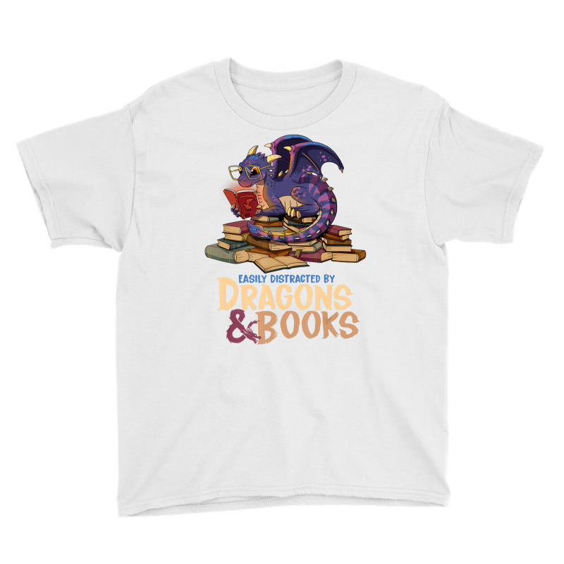 Easily Distracted By Dragons And Books Dragon Book Lover Youth Tee by Min06 | Artistshot