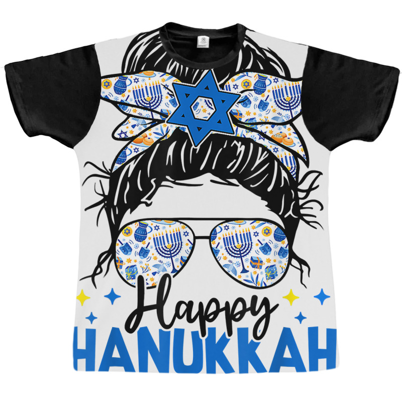 Happy Hanukkah Messy Bun Hair Xmas Jewish Holiday T Shirt Graphic T-shirt | Artistshot