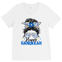 Happy Hanukkah Messy Bun Hair Xmas Jewish Holiday T Shirt V-neck Tee | Artistshot