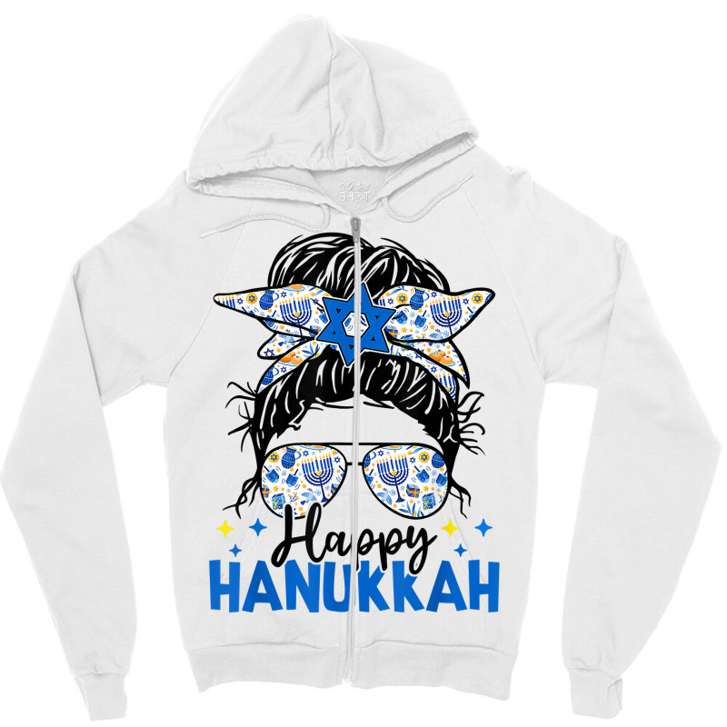 Happy Hanukkah Messy Bun Hair Xmas Jewish Holiday T Shirt Zipper Hoodie | Artistshot