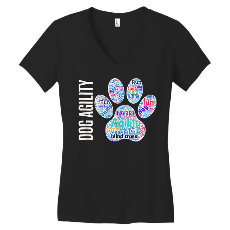 Fun Dog Agility Dog Agility Word Cloud, Paw Shape Women's V-Neck T-Shirt by rastyrocl | Artistshot