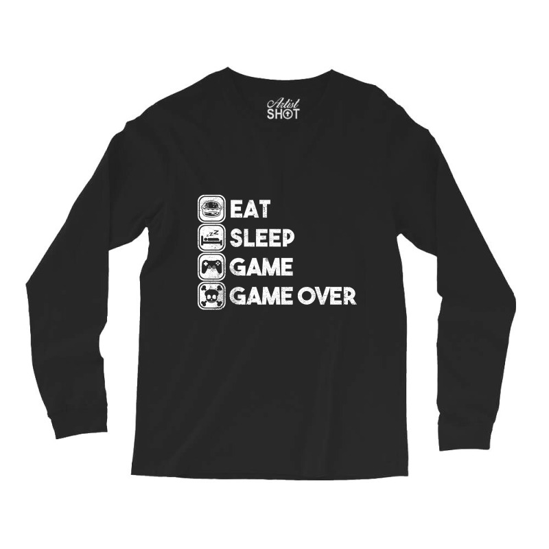 Eat Sleep Game Game Over Long Sleeve Shirts by Beers Pulido | Artistshot