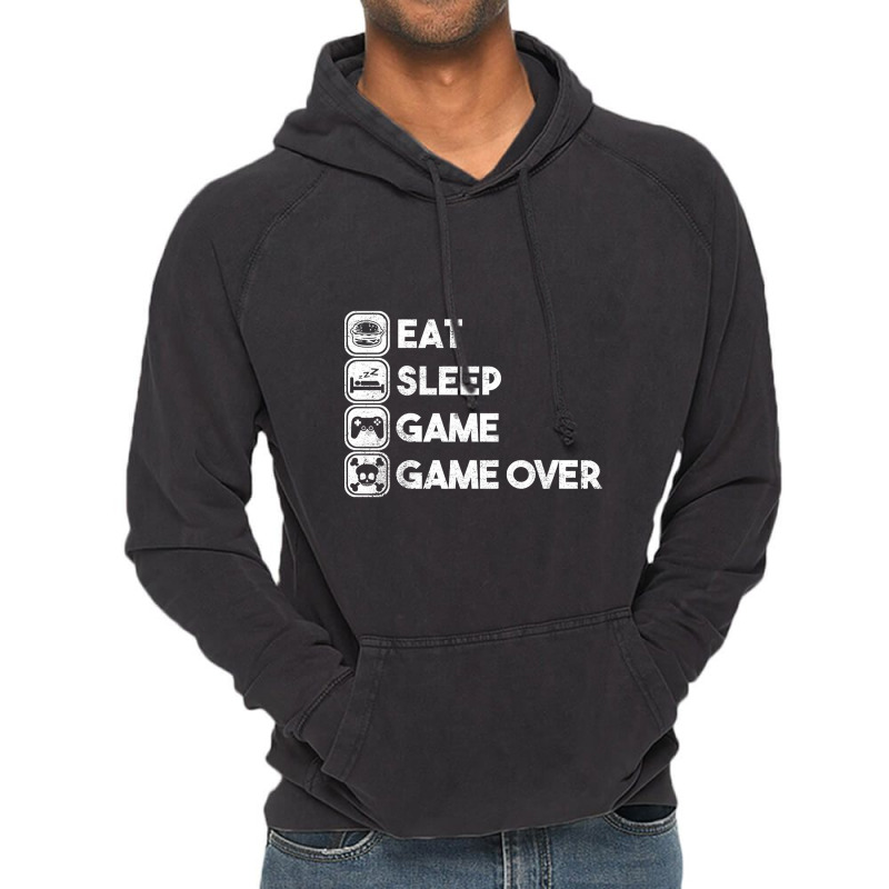 Eat Sleep Game Game Over Vintage Hoodie by Beers Pulido | Artistshot