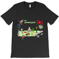 Hand Drawn Illustration Of Tennessee Map With Tourist Destinations, Us T-shirt | Artistshot