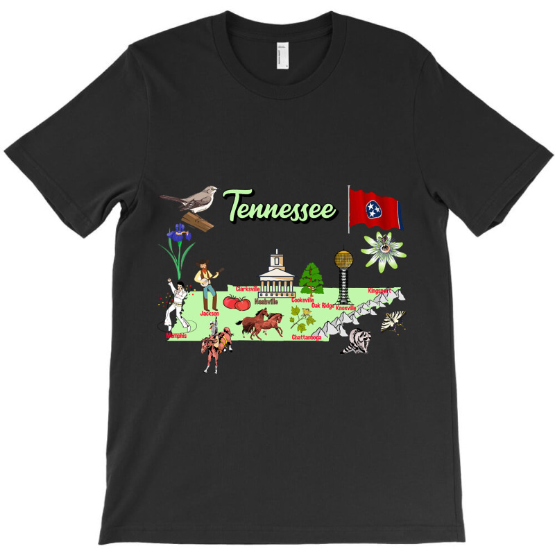 Hand Drawn Illustration Of Tennessee Map With Tourist Destinations, Us T-shirt | Artistshot