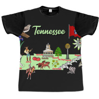 Hand Drawn Illustration Of Tennessee Map With Tourist Destinations, Us Graphic T-shirt | Artistshot