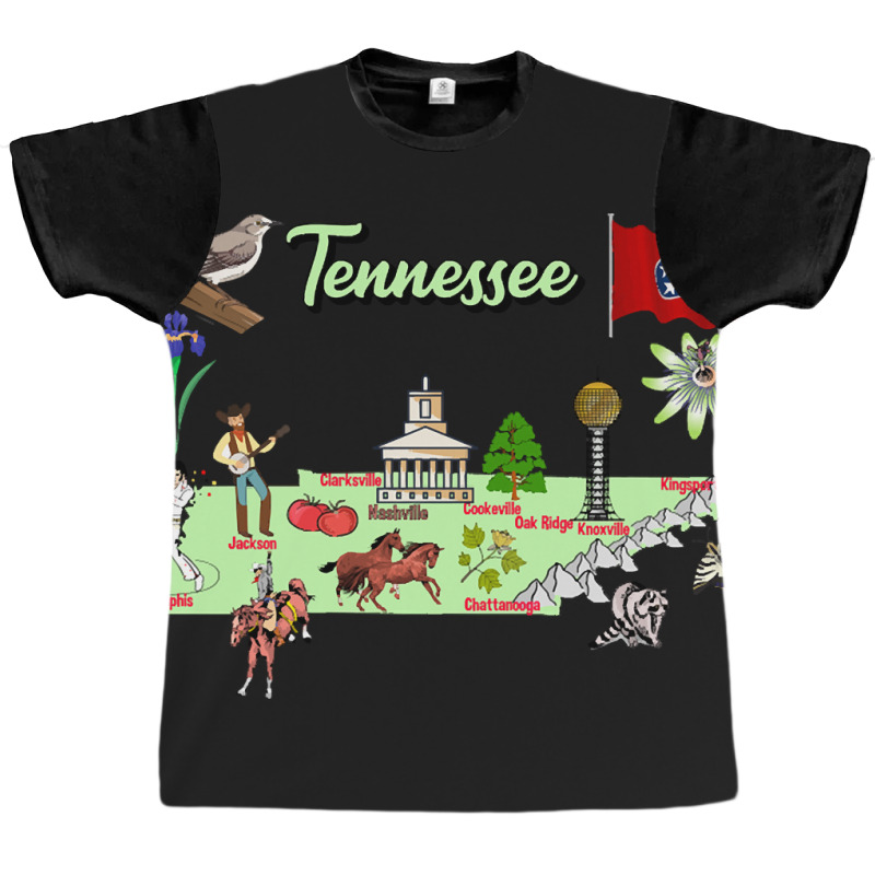 Hand Drawn Illustration Of Tennessee Map With Tourist Destinations, Us Graphic T-shirt | Artistshot