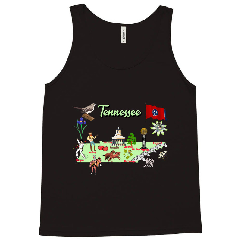 Hand Drawn Illustration Of Tennessee Map With Tourist Destinations, Us Tank Top | Artistshot