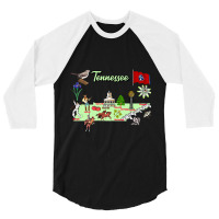 Hand Drawn Illustration Of Tennessee Map With Tourist Destinations, Us 3/4 Sleeve Shirt | Artistshot