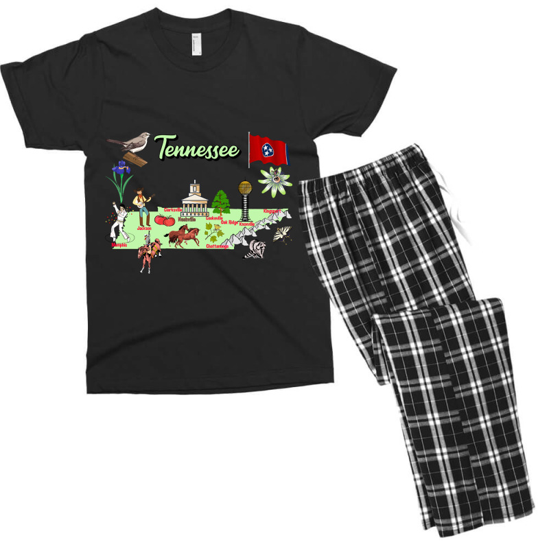 Hand Drawn Illustration Of Tennessee Map With Tourist Destinations, Us Men's T-shirt Pajama Set | Artistshot