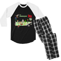 Hand Drawn Illustration Of Tennessee Map With Tourist Destinations, Us Men's 3/4 Sleeve Pajama Set | Artistshot