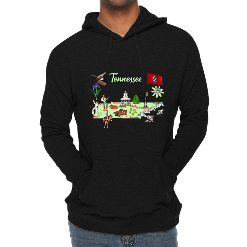 Hand Drawn Illustration Of Tennessee Map With Tourist Destinations, Us Lightweight Hoodie | Artistshot