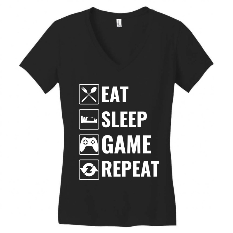 Eat Sleep Game Repeat-gbmx8 Women's V-Neck T-Shirt by Beers Pulido | Artistshot