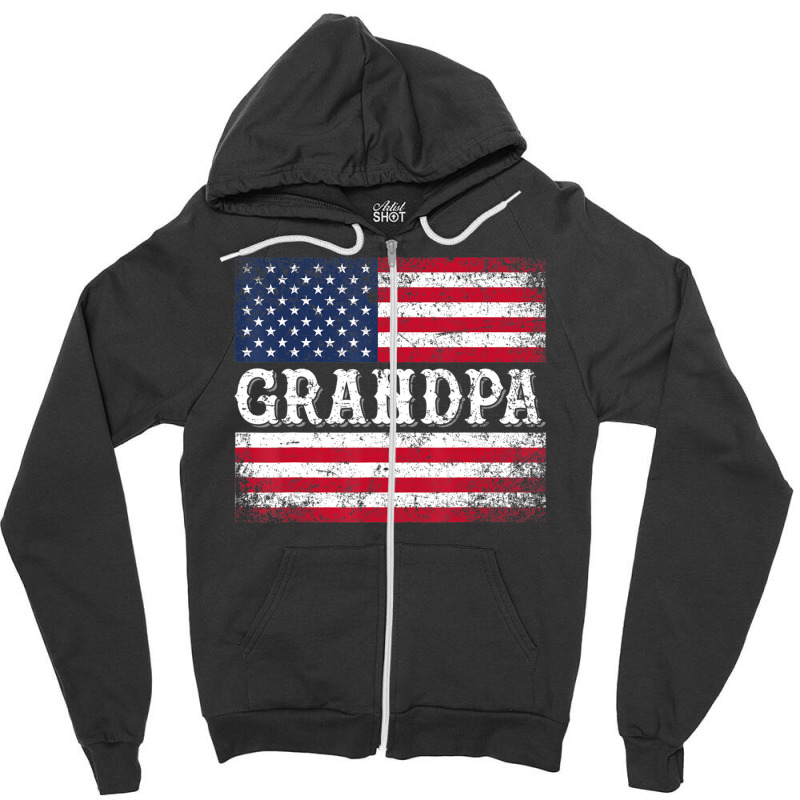 Grandpa Vintage Usa Flag Patriotic 4th Of July Zipper Hoodie by Min06 | Artistshot