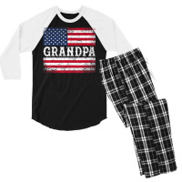 Grandpa Vintage Usa Flag Patriotic 4th Of July Men's 3/4 Sleeve Pajama Set | Artistshot